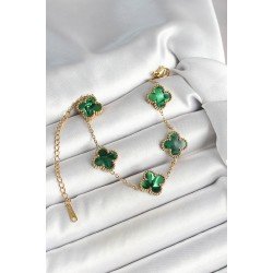 Özel Çelik Sedefli Zümrüt Yeşil Gold Renk Yonca Kadın Bileklik Fırsat!!!