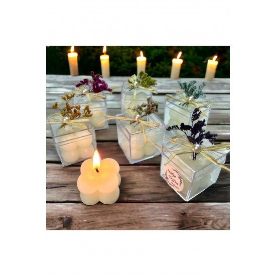 Bernami Doğal Çiçekli Bubble Mum Düğün, Nişan, Nikah Şekeri Hediyeliği (20 ADET)