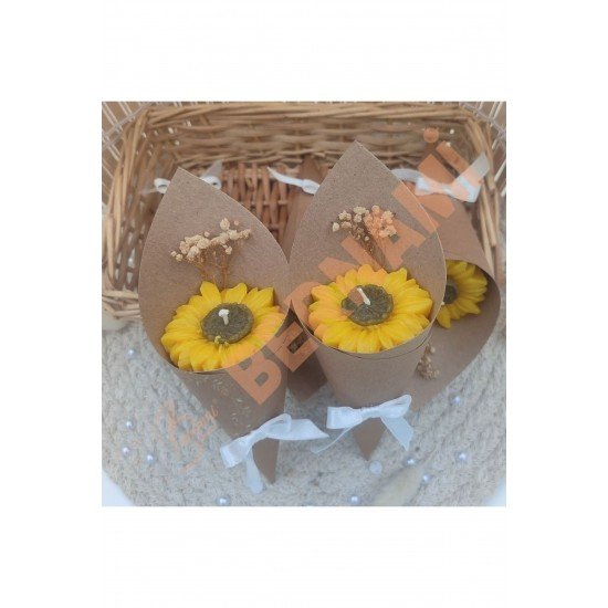 Kişiye Özel Düğün|Nişan|Söz Hediyelik Ayçiçeği Buket Mum - 15 Adet