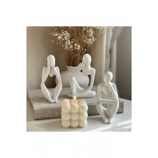 Nordic Tarzı 3'lü Heykel Seti , Soyut Düşünen Adam Heykel Biblo Aksesuar Seti