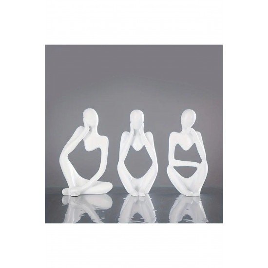 Nordic Tarzı 3'lü Heykel Seti , Soyut Düşünen Adam Heykel Biblo Aksesuar Seti