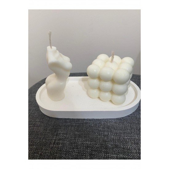 Mabel Venüs Kadın Heykeli Bubble Mum ve Beton Altlık 3 'lü Set