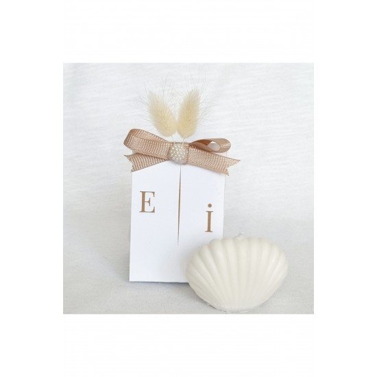 Üçgen Kutuda Süslemeli Deniz Kabuğu Mum Nikah Söz Nişan Hediyelik (10 Adet)