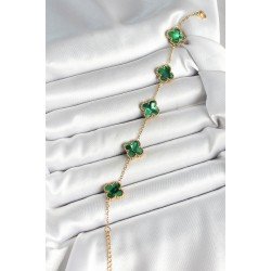 Özel Çelik Sedefli Zümrüt Yeşil Gold Renk Yonca Kadın Bileklik Fırsat!!!