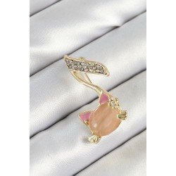 Özel Zirkon Taşlı 3D Kedi Detaylı Nota Figürlü Gold Renk Kadın Broş Fırsat!!!