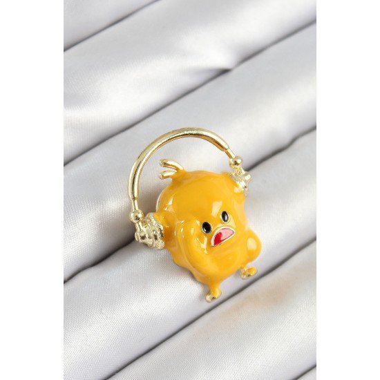 Özel 3D Kulaklıklı Sarı Civciv Figürlü Gold Renk Kadın Broş Fırsat!!!