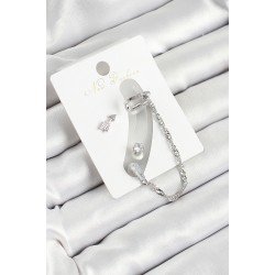 Özel Pirinç Ok Figürlü Zirkon Taşlı Renk 3'Lü Kıkırdak Kadın Küpe Set Fırsat!!!