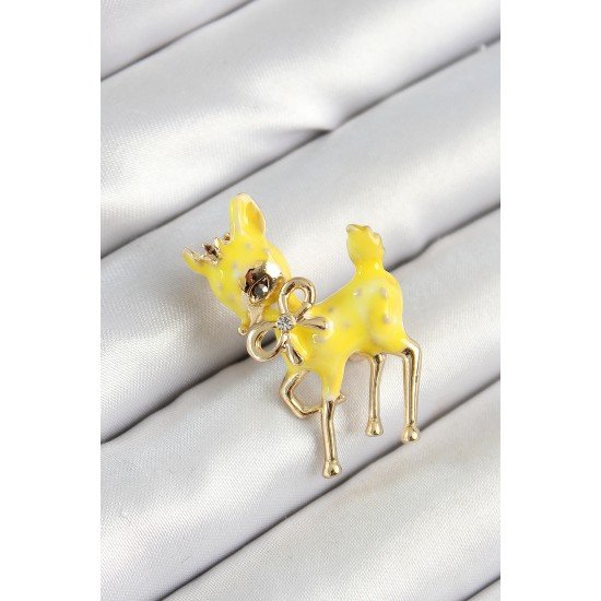 Özel Zirkon Taşlı Fiyonk Detaylı 3D Sarı Ceylan Figürlü Gold Renk Kadın Broş Fırsat!!!