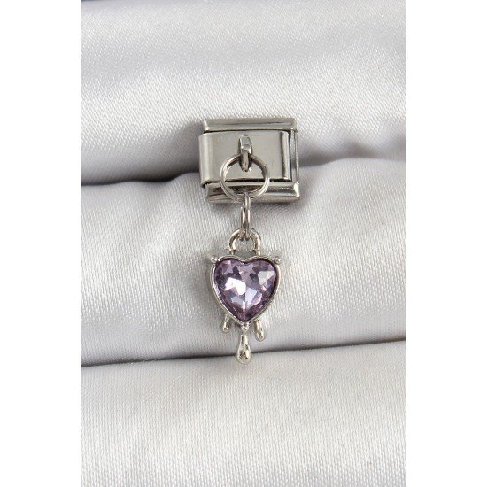 Özel Çelik Renk Mor Kalp Model Nomination Charm Fırsat!!!