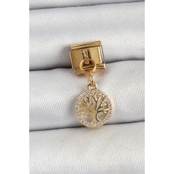 Özel Çelik Sallantılı Zirkon Taşlı Hayat Ağacı Model Gold Renk Nomination Charm Fırsat!!!