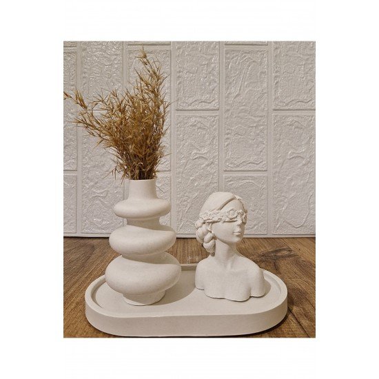 Kadın Figürlü 3'lü Vazo Seti & Dekoratif Obje & Tabak & Oval Vazo & Biblo & Dekoratif Eşya