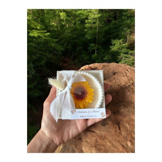 Nişan Nikah Söz Düğün Doğum Hediyelik Ayçiçeği Mum Detaylı Süs 10 Adet