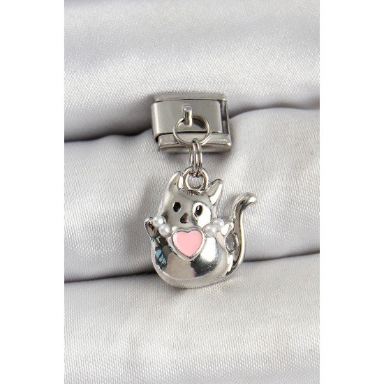 Özel Çelik Sallantılı Kalp Detaylı Kedi Model Renk Nomination Charm Fırsat!!!