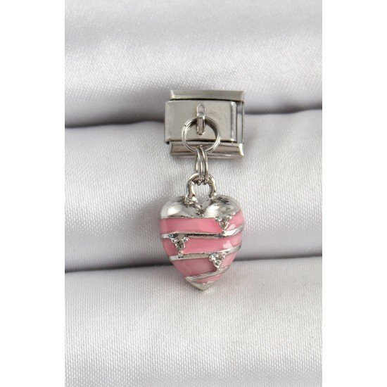 Özel Çelik Renk Pembe Kalp Model Nomination Charm Fırsat!!!