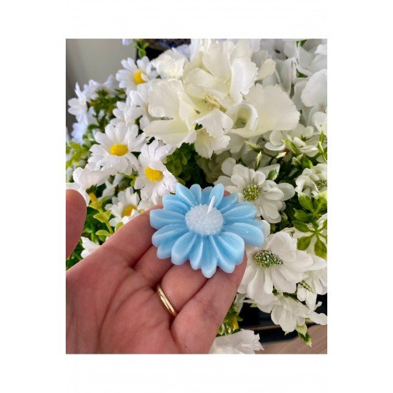 Bebek Hediyelik Mavi Papatya Mum 10 Adet