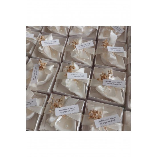 Süslenmiş cipso çiçekli midye mum 10 ad. nikah nişan düğün hediyelik söz kına doğumgünü