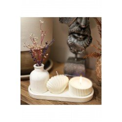 Midye Figürlü Palo Santo Kokulu Dekoratif Mum Seti – Taş Tozu Tepsili Şık Tasarım