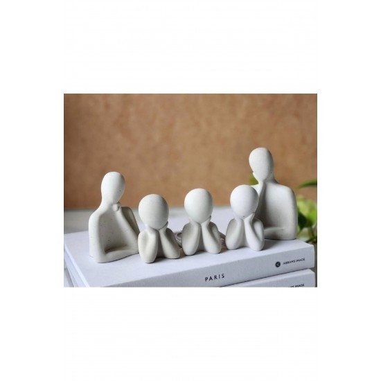5 Kişilik Beton Heykel Obje Biblo Aile Beton Minimal Kendin Boya Obje Biblo Aile-anne-baba-3 Cocuk