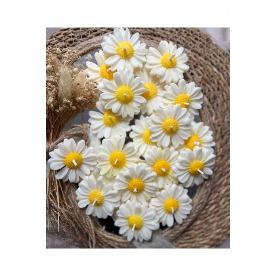 10 Adet Özel Tasarlanmış Kart Ve Papatya Mum. Bebek Doğum, Babyshower, Doğum Günü, Hediyelik