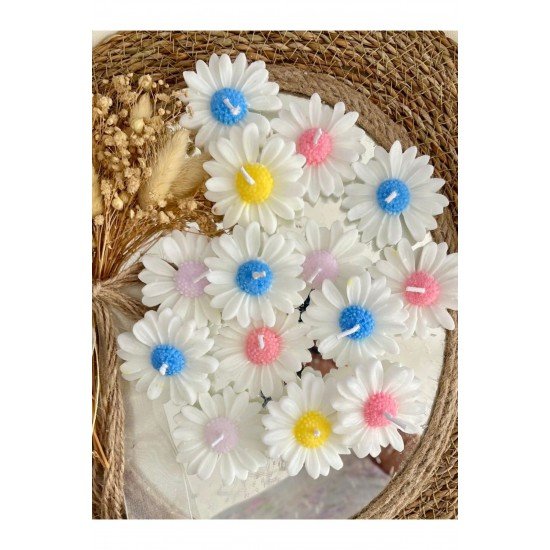 10 Adet Özel Tasarlanmış Kart Ve Papatya Mum. Bebek Doğum, Babyshower, Doğum Günü, Hediyelik