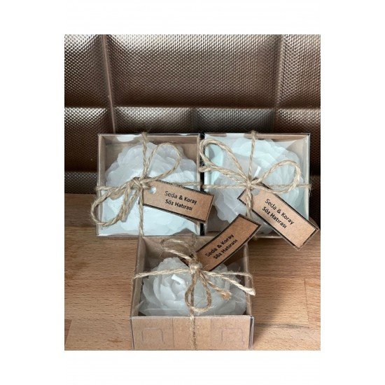 Süslemeli Şakayık Mum, Düğün, Kına, Nişan, Söz, Nikah, Hediyelik Kutu - 20 Adet