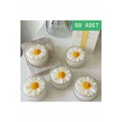 Mikalı Kokulu Papatya Mum Hediyelik, Nikah, Doğum, Sünnet, Düğün, Nişan, Söz. - 50 Adet