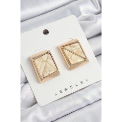 Özel Pirinç Krem Üçgen Kesim Detaylı Kare Model Vintage Gold Renk Kadın Küpe Fırsat!!!