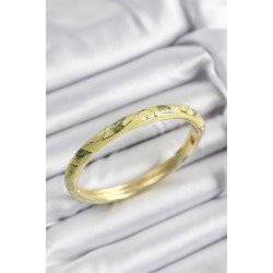 Özel Mineli Pirinç Fıstık Yeşili Yaprak Motifli Gold Renk Kadın Kelepçe Fırsat!!!