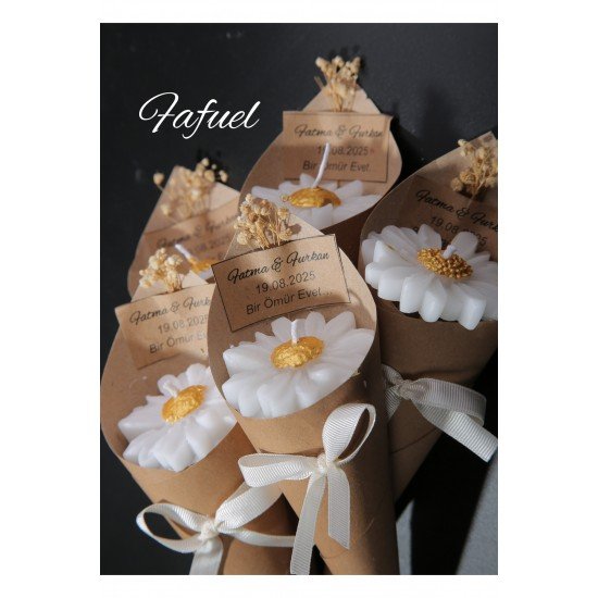 Papatya Buket Kişiye Özel Düğün|nişan|söz Hediyelik Papatya Kokulu Buket Mum - 30 Adet