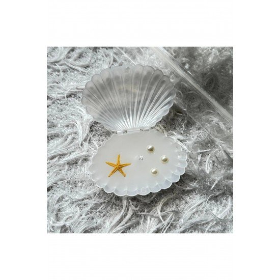 İstiridye Kutuda Mum Hediyelik – Kişiye Özel Etiketli, İnci & Deniz Yıldızı Süslemeli (10 Adet)