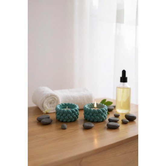 El Yapımı Hasır Görünümlü 2’li Tea Light Taş Mumluk | Dekoratif Mumluk | Hediye Seçeneği