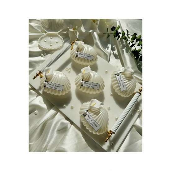 Pinterest İnci Detaylı Sedefli İstiridye Mum Söz, Nişan, Nikah, Doğum günü, Düğün, Hediyelik-15 Adet