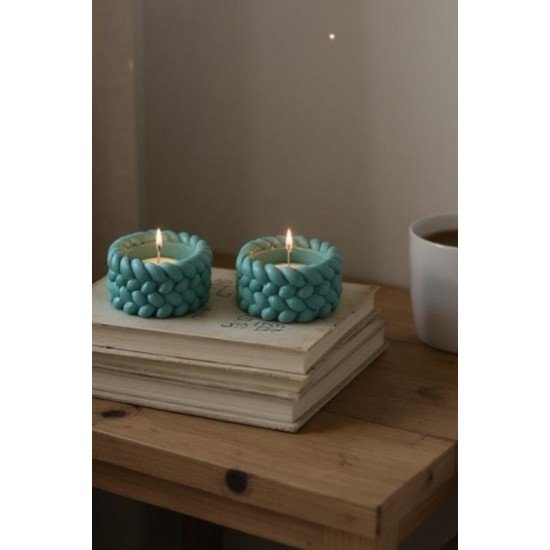 El Yapımı Hasır Görünümlü 2’li Tea Light Taş Mumluk | Dekoratif Mumluk | Hediye Seçeneği