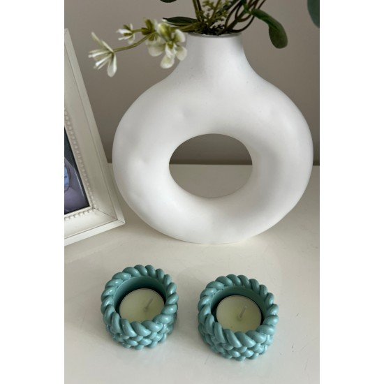 El Yapımı Hasır Görünümlü 2’li Tea Light Taş Mumluk | Dekoratif Mumluk | Hediye Seçeneği