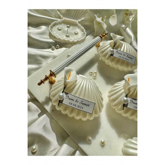 Pinterest İnci Detaylı Sedefli İstiridye Mum Söz, Nişan, Nikah, Doğum günü, Düğün, Hediyelik-15 Adet