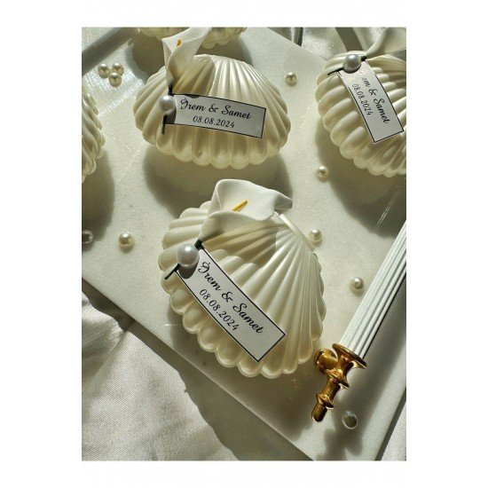 Pinterest İnci Detaylı Sedefli İstiridye Mum Söz, Nişan, Nikah, Doğum günü, Düğün, Hediyelik-15 Adet