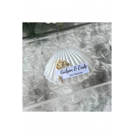 İstiridye Kutuda Mum Hediyelik – Kişiye Özel Etiketli, İnci & Deniz Yıldızı Süslemeli (10 Adet)