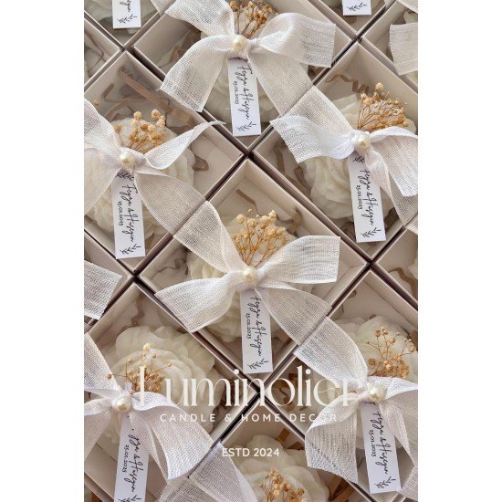 10 Adet Hediyelik Süslemeli Şakayık Mum - Düğün, Nişan, Kına, Mevlüt