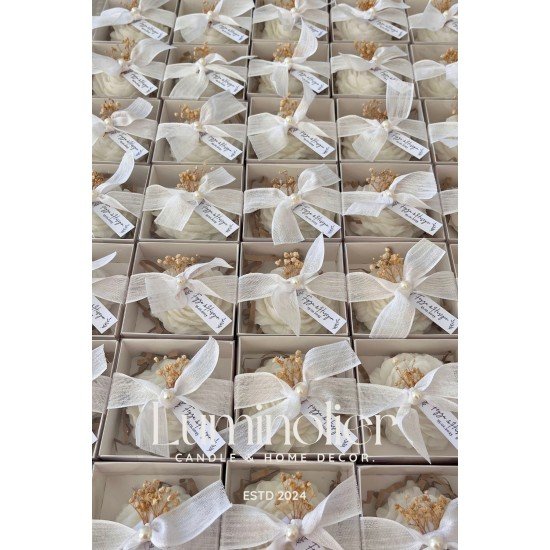 10 Adet Hediyelik Süslemeli Şakayık Mum - Düğün, Nişan, Kına, Mevlüt