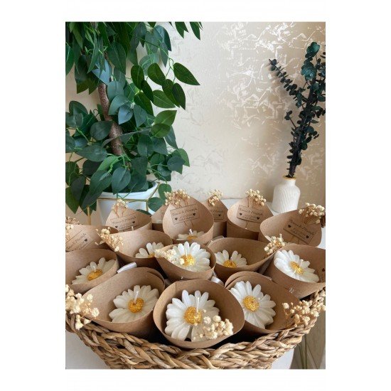 Bernami Kişiye Özel Düğün|nişan|söz|kına|sünnet Hediyelik Vanilya Papatya Mum Buket- 10 Adet