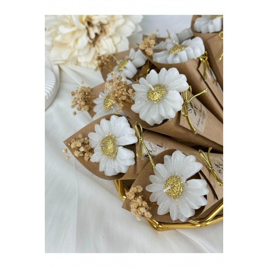 El Yapımı Papatya Koni Mum – 20 Adet Zarif Özel Gün Hediyesi