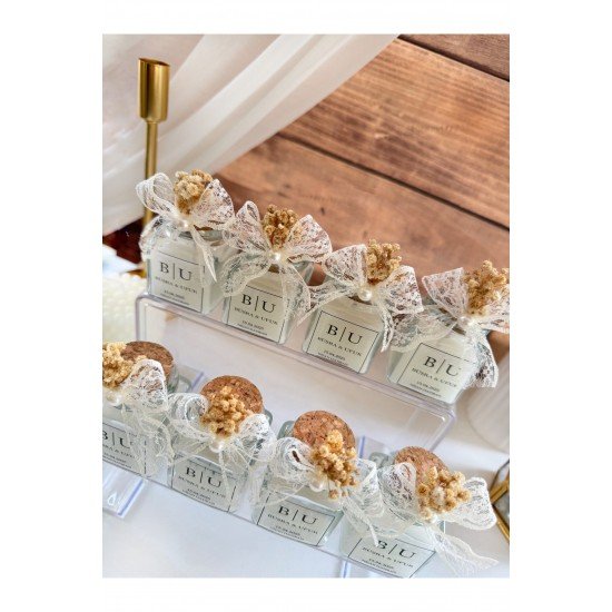 Mantar Tıpalı Cam Kavanoz Mum Söz, Nişan, Nikah, Düğün, Kına Hediyelik -15 Adet