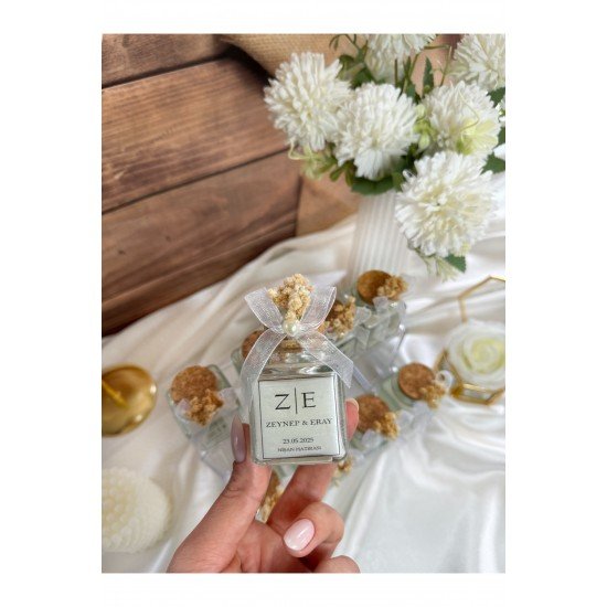 Mantar Tıpalı Kalp İnci Detaylı Cam Kavanoz Mum Söz, Nişan, Nikah, Düğün, Kına Hediyelik -15 Adet