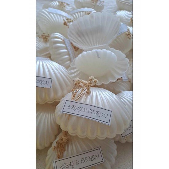 10 Adet Süslemeli İstiridye Mum Düğün, Kına, Nişan, Söz, Nikah Hediyelik İstiridye Kutuda Mum