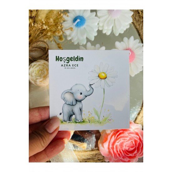 25 Adet Özel Tasarlanmış Kart Ve Papatya Mum. Bebek Doğum, Babyshower, Doğum Günü, Hediyelik