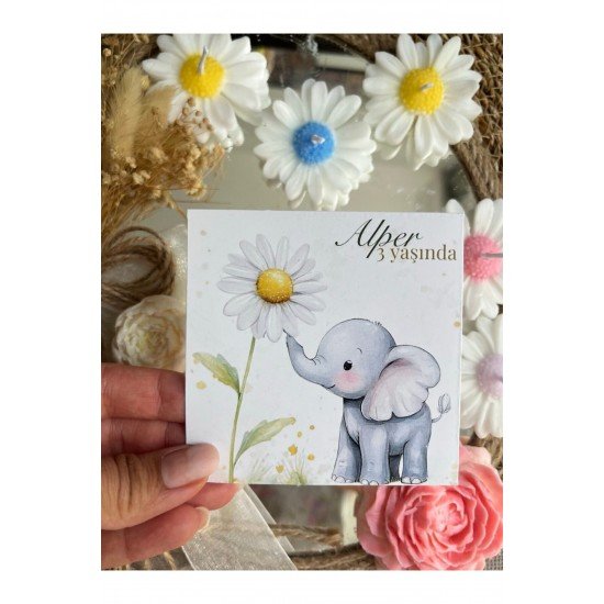 25 Adet Özel Tasarlanmış Kart Ve Papatya Mum. Bebek Doğum, Babyshower, Doğum Günü, Hediyelik