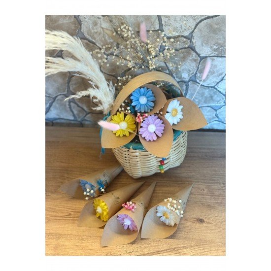 Kişiye Özel Düğün|Nişan|Söz Hediyelik Papatya Kokulu Buket Mum Çok Renkli - 10 Adet