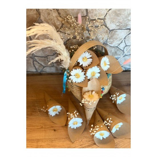 Kişiye Özel Düğün|Nişan|Söz Hediyelik Papatya Kokulu Buket Mum Beyaz - 10 Adet