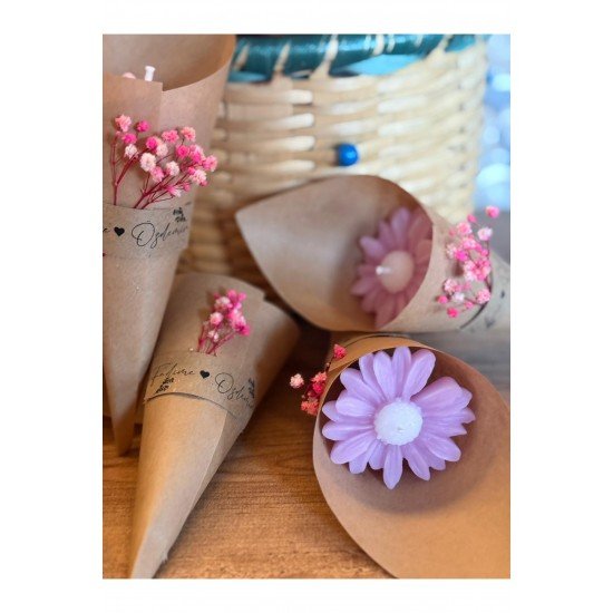 Kişiye Özel Düğün|Nişan|Söz Hediyelik Papatya Kokulu Buket Mum Pembe - 10 Adet