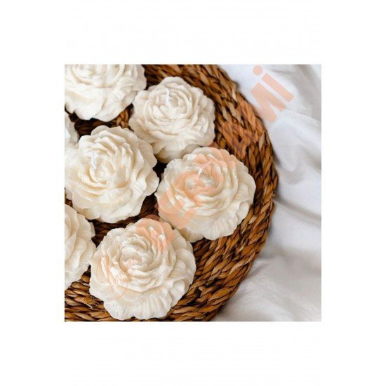 Bernami 3 Adet Beyaz Şakayık Mum Hediyelik Dekoratif Mum